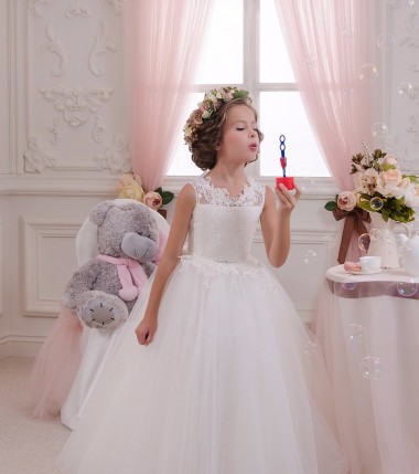 Tulle & Lace Ball Gown Long Sleeveless Keyhole Back Little Flower Girl Dresses Barrie