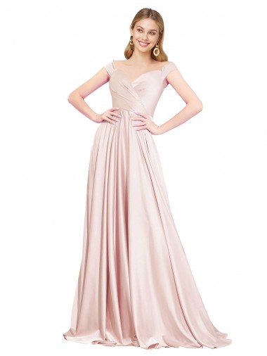 Satin A-Line Long Sleeveless Pink Prom Dresses Barrie