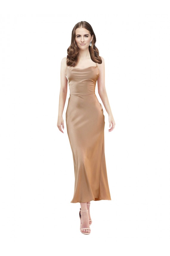 Silk like Satin Sheath Midi Length Sleeveless Low Back Formal Evening Gown / Prom Dress / Bridesmaid Dress Barrie