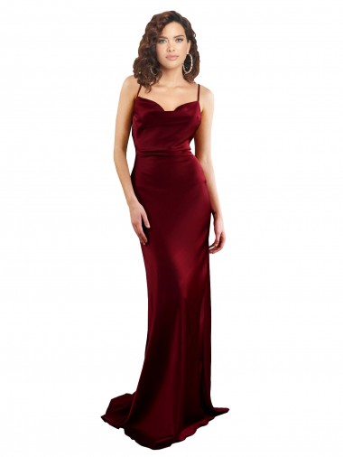 Silk like Satin Sheath Long Sleeveless Criss Cross Open Back Burgundy Prom Dresses Barrie