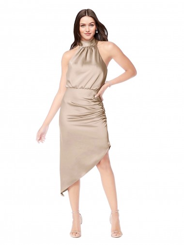 Silk like Satin A-Line Midi Length Sleeveless High Low Prom Dress / Bridesmaid Dress Barrie