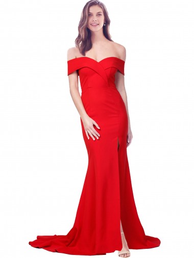 Stretch Crepe Mermaid Long Sleeveless Red Prom Dresses Barrie