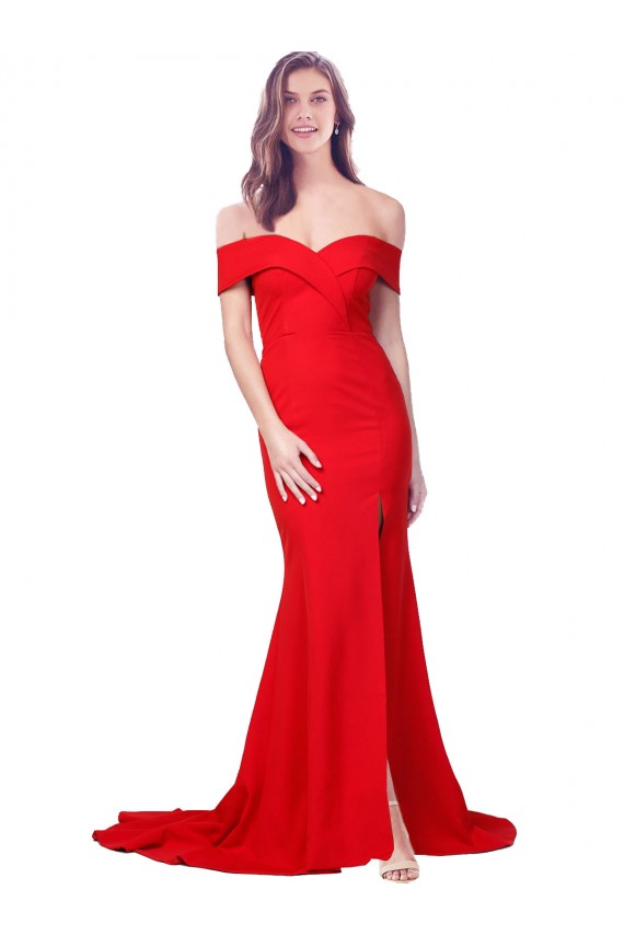 Stretch Crepe Mermaid Long Sleeveless Red Prom Dresses Barrie