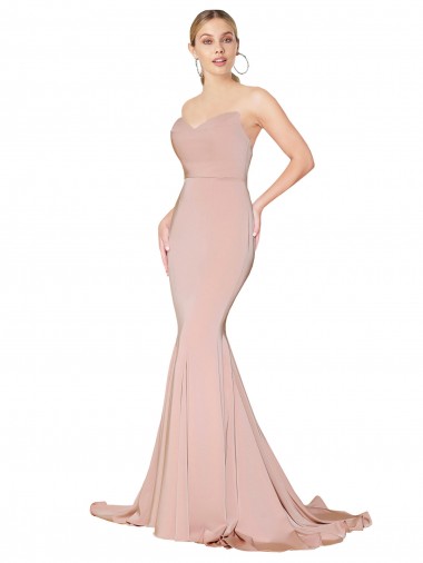 Stretch Crepe Mermaid Long Sleeveless Mauve Low Back Formal Dress / Bridesmaid Dress Barrie