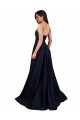 Stretch Crepe A-Line Long Sleeveless Low Back Dark Navy Prom Dresses Barrie